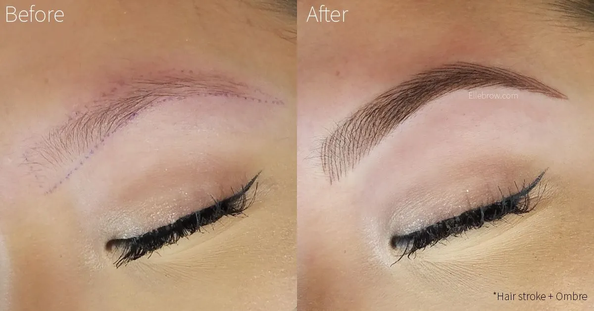 Microblading London before and after results — natural hair-stroke semi-permanent eyebrows at Estelworld Clinic